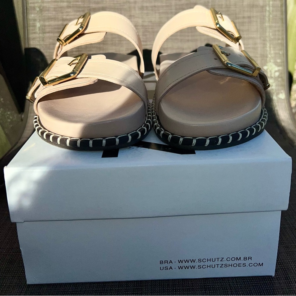 Schutz Beige Double Buckle Sandals - Picture 3 of 8